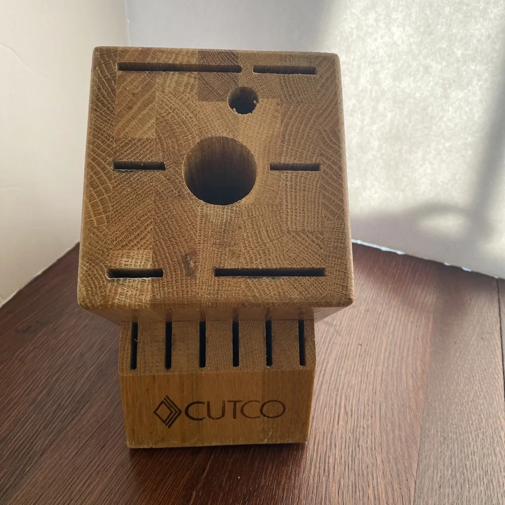 CUTCO 14 Slot Knife Set Block 6 Steak Slots 2 Round-6 Slot TopHoney Oak Wood USA